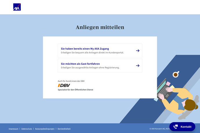 Abbildung der Anmeldung in My AXA