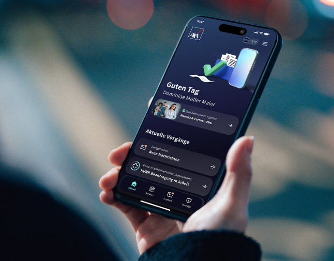 Startseite von My AXA Mobile im dunklen Design