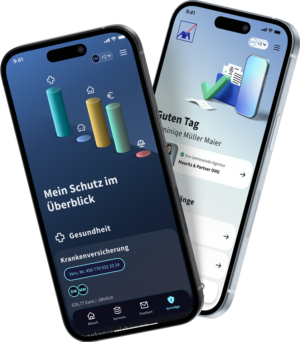 Startseite und Vertragsübersicht der neuen My AXA Mobile App
