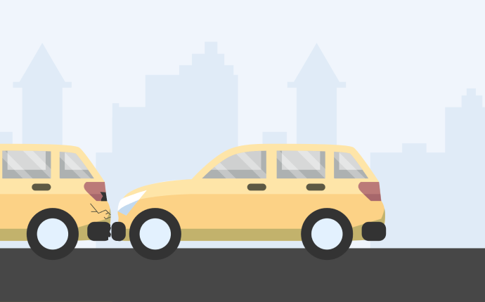 Illustration von zwei Autos, die aufeinanderstossen und durch eine Kfz-Haftpflicht abgesichert sind